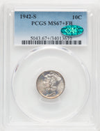 1942-S 10C FB CAC Mercury Dime PCGS MS67+ (769662042)
