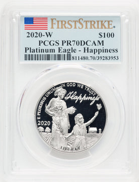 2020-W $100 One Ounce Platinum Eagle Happiness First Strike PRDC FS Flag PCGS PR70