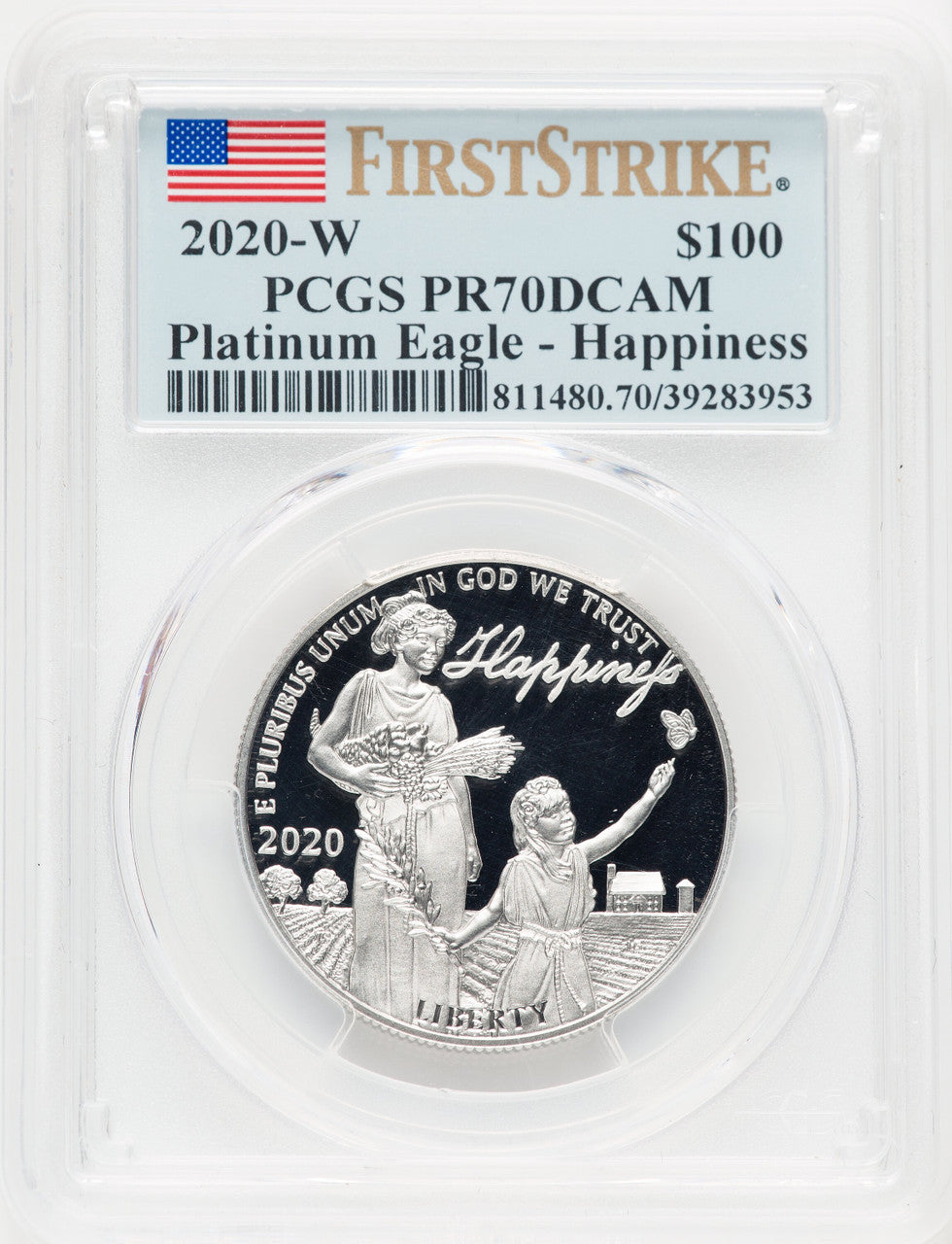 2020-W $100 One Ounce Platinum Eagle Happiness First Strike PRDC FS Flag PCGS PR70