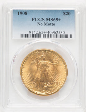 1908 $20 NO MOTTO Saint-Gaudens Double Eagle PCGS MS65+ (506087001)
