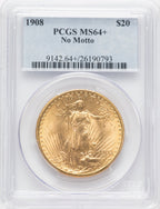 1908 $20 NO MOTTO Saint-Gaudens Double Eagle PCGS MS64+ (506291023)