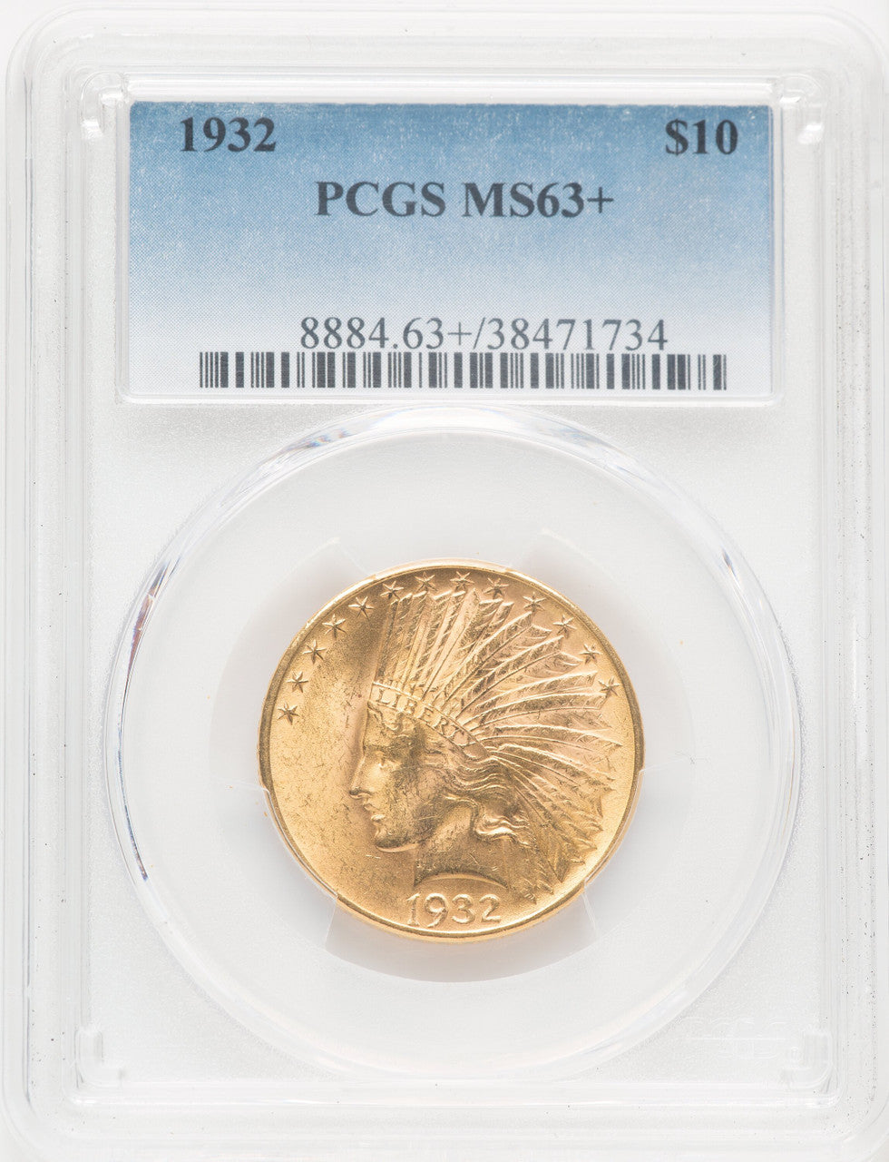 1932 $10 Blue Gradient Indian Eagle PCGS MS63+
