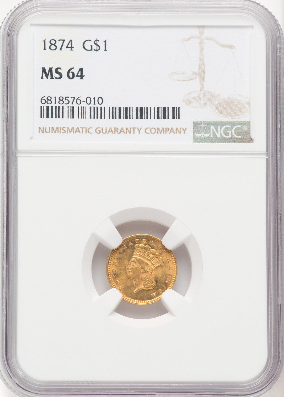 1874 G$1 Gold Dollar NGC MS64 (768405004)