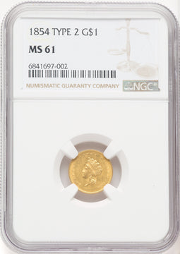 1854 G$1 Type Two Gold Dollar NGC MS61 (506229007)