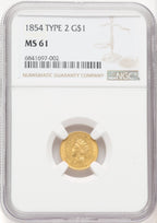 1854 G$1 Type Two Gold Dollar NGC MS61 (506229007)