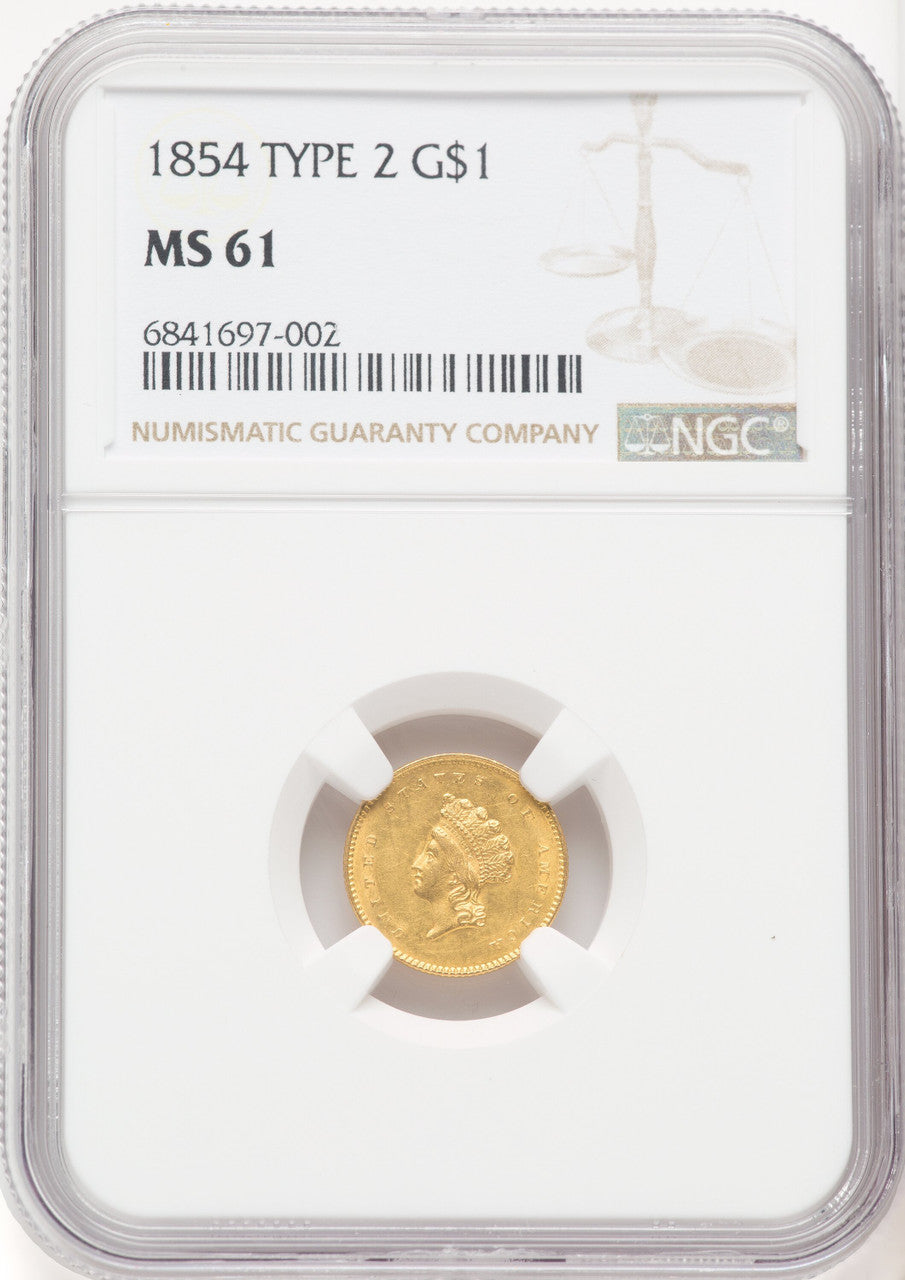 1854 G$1 Type Two Gold Dollar NGC MS61 (506229007)