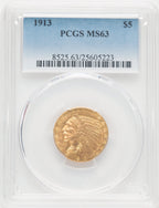 1913 $5 Indian Half Eagle PCGS MS63