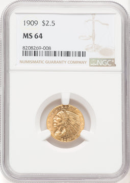 1909 $2.50 Indian Quarter Eagle NGC MS64 (769899002)