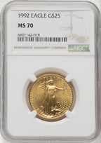 1992 $25 Half-Ounce Gold Eagle Brown Label NGC MS70 (769963006)