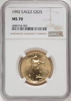 1992 $25 Half-Ounce Gold Eagle Brown Label NGC MS70