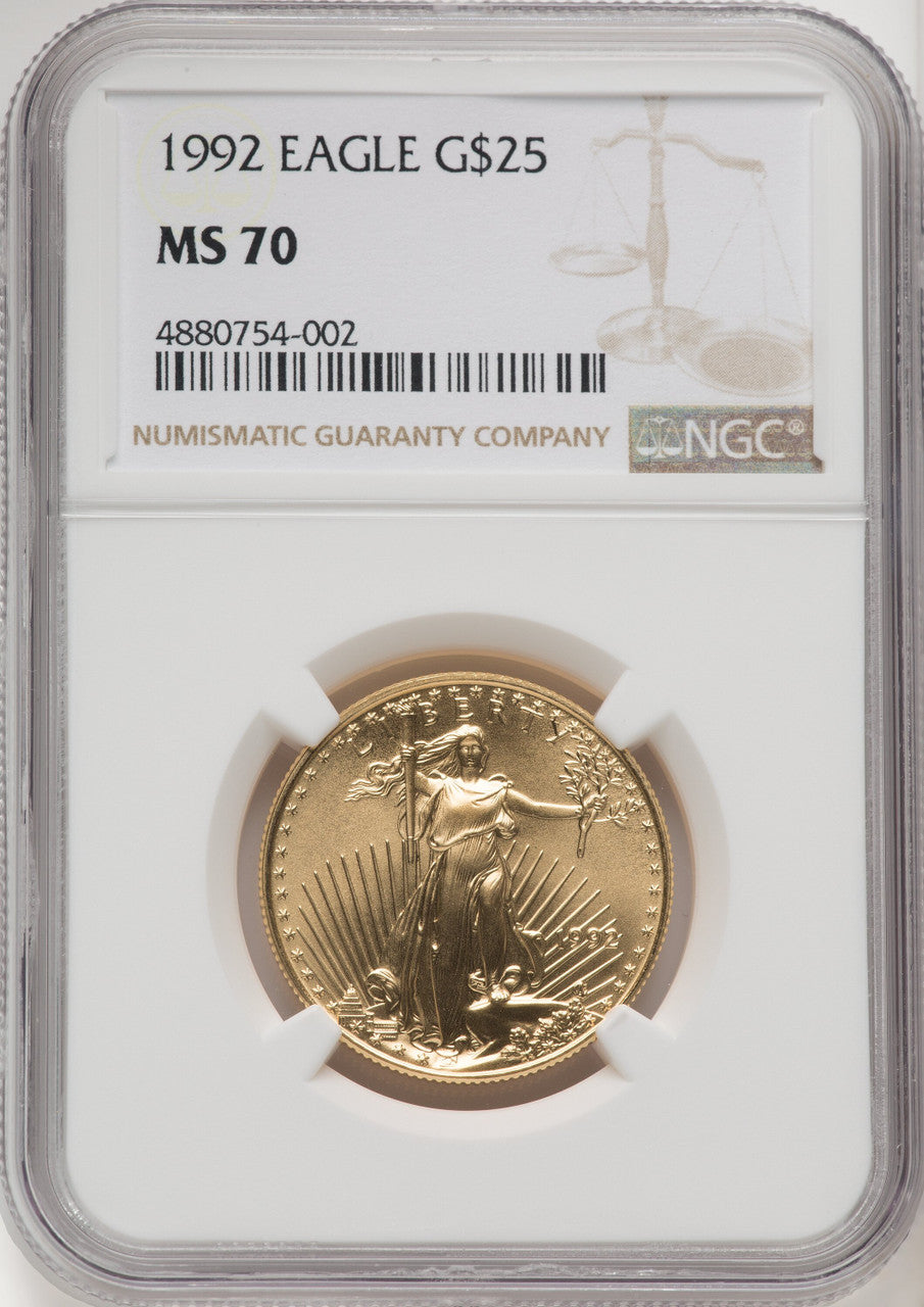 1992 $25 Half-Ounce Gold Eagle Brown Label NGC MS70