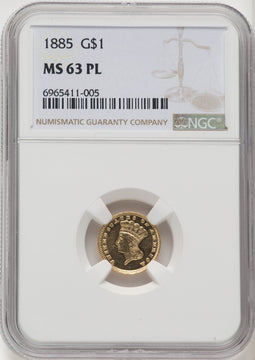 1885 G$1 PL Gold Dollar NGC MS63
