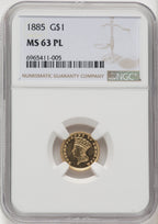 1885 G$1 PL Gold Dollar NGC MS63