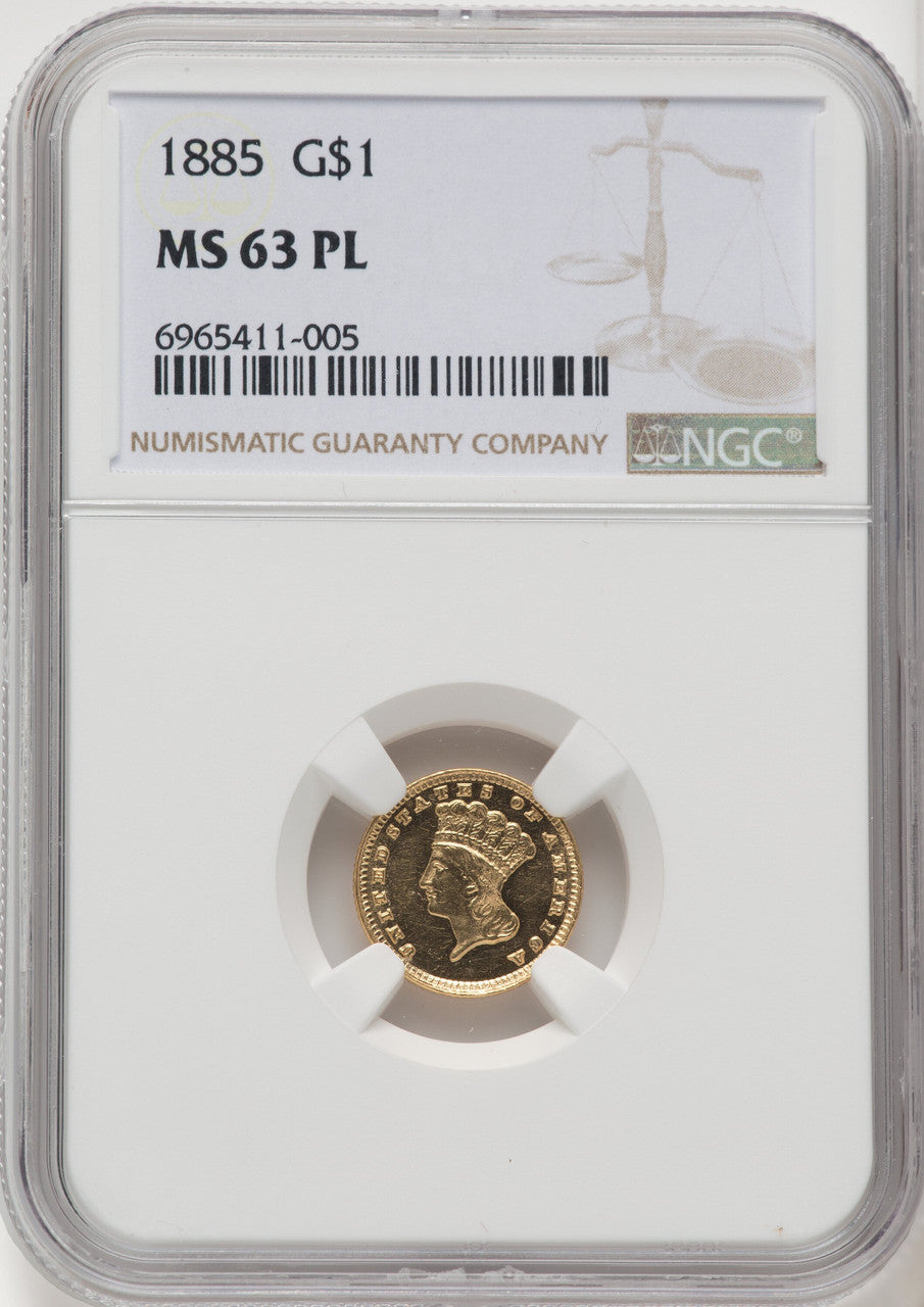 1885 G$1 PL Gold Dollar NGC MS63