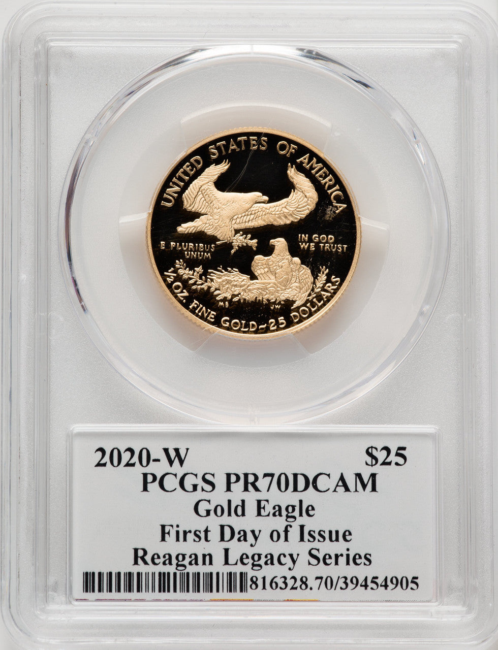 2020-W $25 Half-Ounce Gold Eagle FDI Reagan Legacy Series PCGS PR70