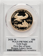 2020-W 1 oz Gold Eagle FDI Reagan Legacy Series PCGS PR70