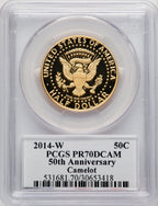 2014-W 50C Kennedy Gold 50th Anniversary Camelot Proof Kennedy Half Dollar PCGS PR70 (769997001)
