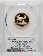 2020-W 1/4 Ounce Gold Eagle FDI Michael Reagan PCGS PR70