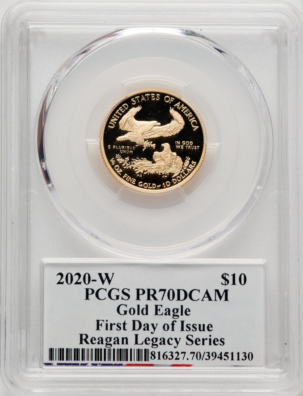 2020-W 1/4 Ounce Gold Eagle FDI Michael Reagan PCGS PR70