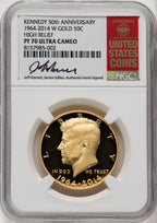 2014-W 50C Kennedy Gold 50th Anniversary Jeff Garrett Red Book Proof Kennedy Half Dollar NGC PR70