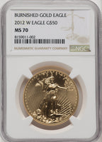 2012-W $50 One Ounce Gold Eagle Brown Label NGC MS70