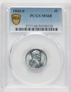 1943-S 1C Lincoln Cent PCGS MS68