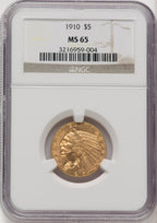 1910 $5 Indian Half Eagle NGC MS65 (769223011)