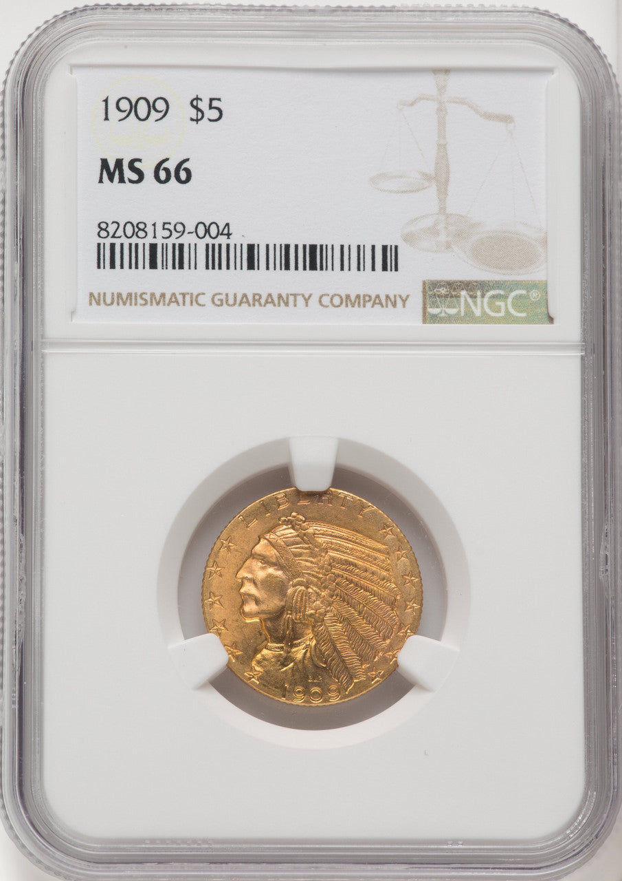 1909 $5 Indian Half Eagle NGC MS66