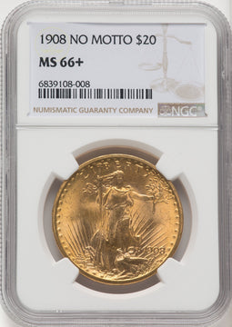 1908 $20 NO MOTTO Saint-Gaudens Double Eagle NGC MS66+ (519725004)
