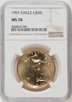 1991 G$50 One-Ounce Gold Eagle Brown Label NGC MS70 (761059015)