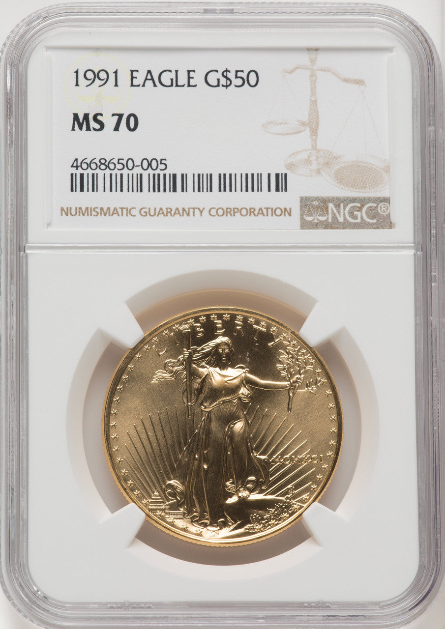 1991 G$50 One-Ounce Gold Eagle Brown Label NGC MS70 (761059015)