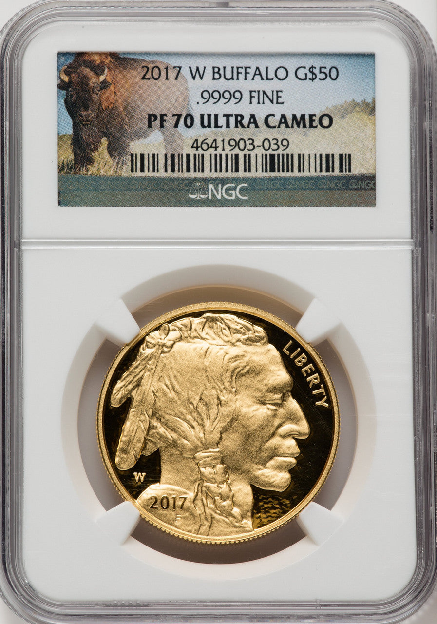 2017-W $50 One-Ounce Gold Buffalo Bison Label NGC PF70