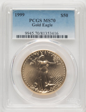 1999 $50 One-Ounce Gold Eagle Blue Gradient PCGS MS70