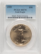 1999 $50 One-Ounce Gold Eagle Blue Gradient PCGS MS70
