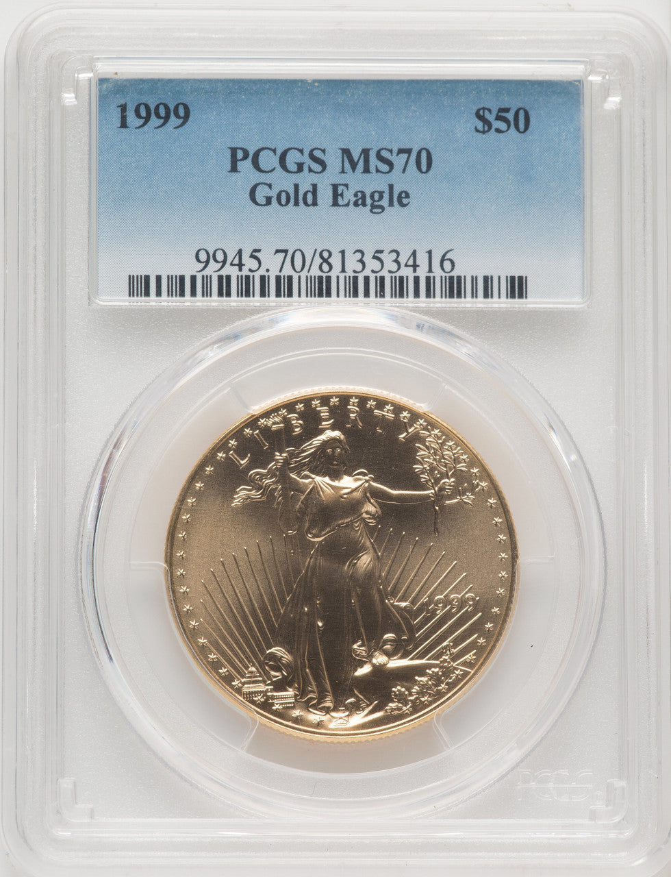 1999 $50 One-Ounce Gold Eagle Blue Gradient PCGS MS70