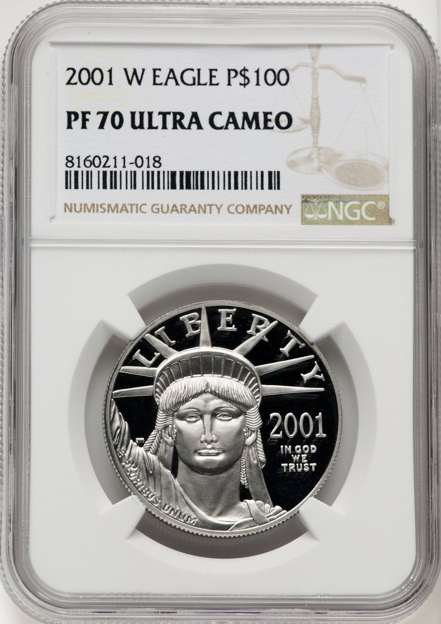 2001-W $100 One-Ounce Platinum Eagle Statue of Liberty Brown Label NGC PF70 (519548125)