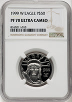 1999-W $50 Half-Ounce Platinum Eagle Statue of Liberty Brown Label NGC PF70 (769604004)