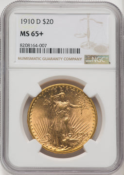 1910-D $20 Saint-Gaudens Double Eagle NGC MS65+