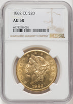 1882-CC $20 Liberty Double Eagle NGC AU58