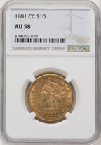 1881-CC $10 Liberty Eagle NGC AU58