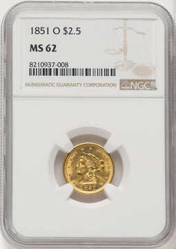 1851-O $2.50 Liberty Quarter Eagle NGC MS62