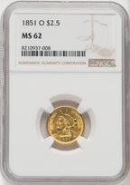 1851-O $2.50 Liberty Quarter Eagle NGC MS62