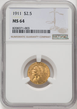 1911 $2.50 Indian Quarter Eagle NGC MS64 (769159039)