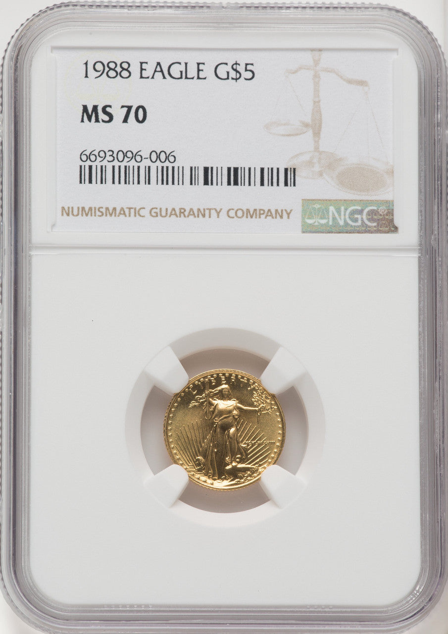 1988 $5 Tenth-Ounce Gold Eagle Brown Label NGC MS70