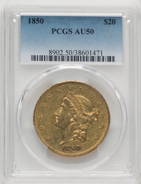 1850 $20 Liberty Double Eagle PCGS AU50