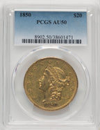 1850 $20 Liberty Double Eagle PCGS AU50