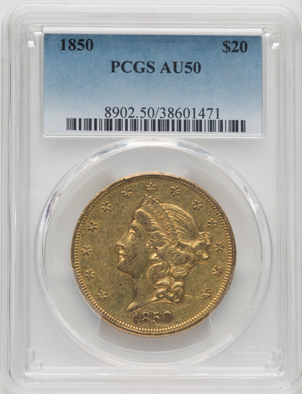 1850 $20 Liberty Double Eagle PCGS AU50