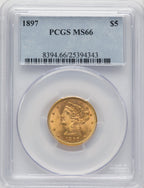1897 $5 Liberty Half Eagle PCGS MS66