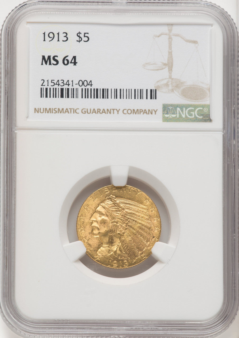 1913 $5 Indian Half Eagle NGC MS64