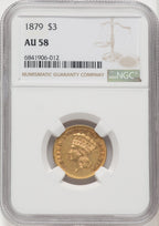 1879 $3 Three Dollar Gold Pieces NGC AU58